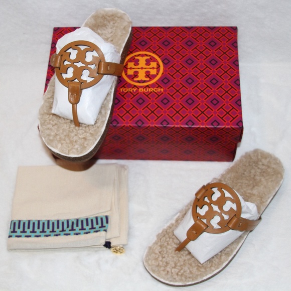 NWT Tory Burch Miller Cloud Shearling Sandals New in Box - Picture 3 of 6
